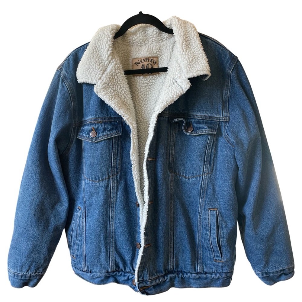 North 40 Blue Trucker Denim Jean Jacket Sherpa Lined Mens XL